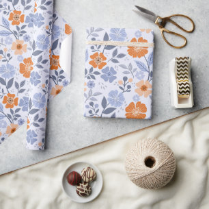 Colourful Floral Print - Orange Wrapping Paper Rol