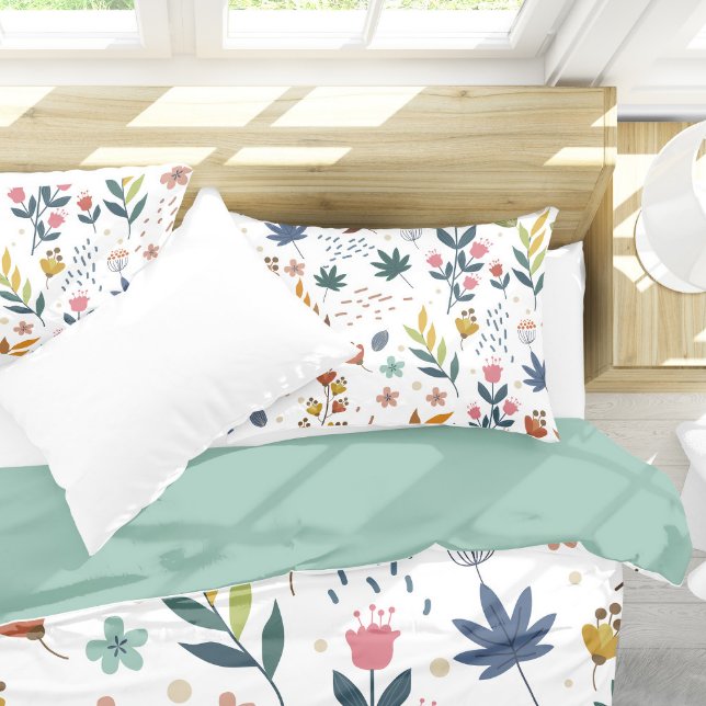 Colourful Floral Print Pillowcase (Colorful Floral Print with green backside)