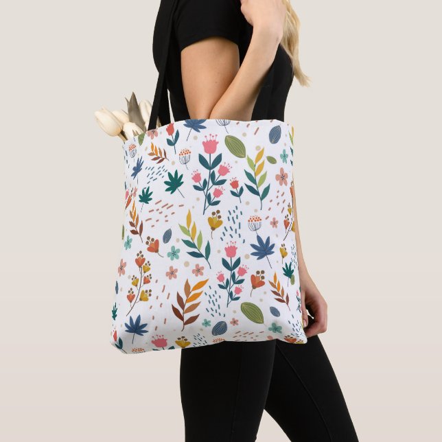 Colourful Floral Print Tote Bag (Close Up)