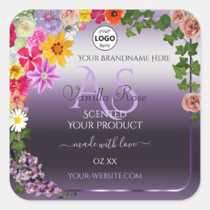 Colourful Floral Purple Product Label Monogram Log