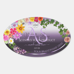 Colourful Floral Purple Product Label Monogram Log