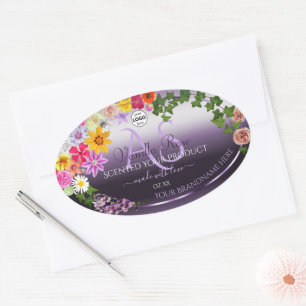 Colourful Floral Purple Product Label Monogram Log