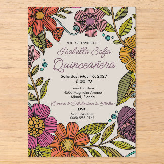 Colourful Floral Quinceañera Invitation