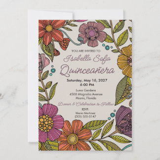 Colourful Floral Quinceañera Invitation