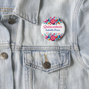 Colourful Floral Quinceanera Mexican Fiesta 2 Inch Round Button