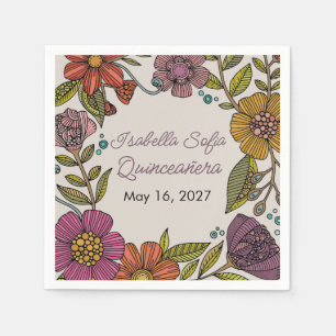 Colourful Floral Quinceañera Vibrant Folk Flowers Napkin