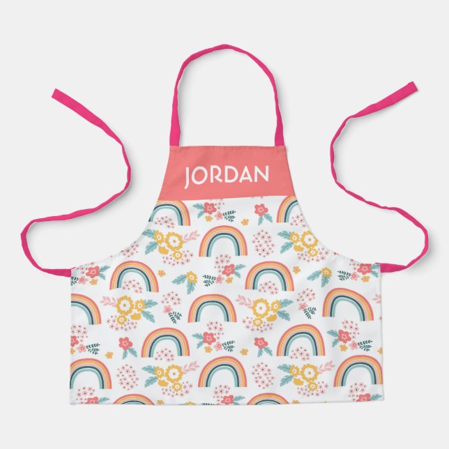 Colourful Floral Rainbow Pattern Apron (Front)