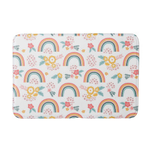 Colourful Floral Rainbow Pattern Bath Mat