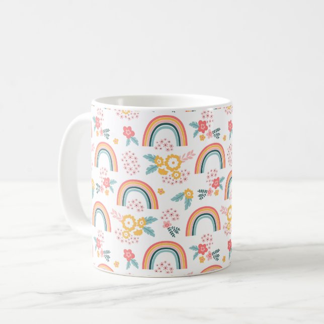 Colourful Floral Rainbow Pattern Coffee Mug (Front Left)