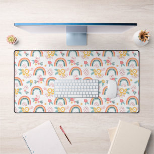Colourful Floral Rainbow Pattern Desk Mat