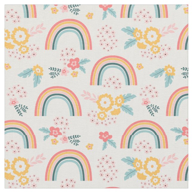 Colourful Floral Rainbow Pattern Fabric (Close Up)
