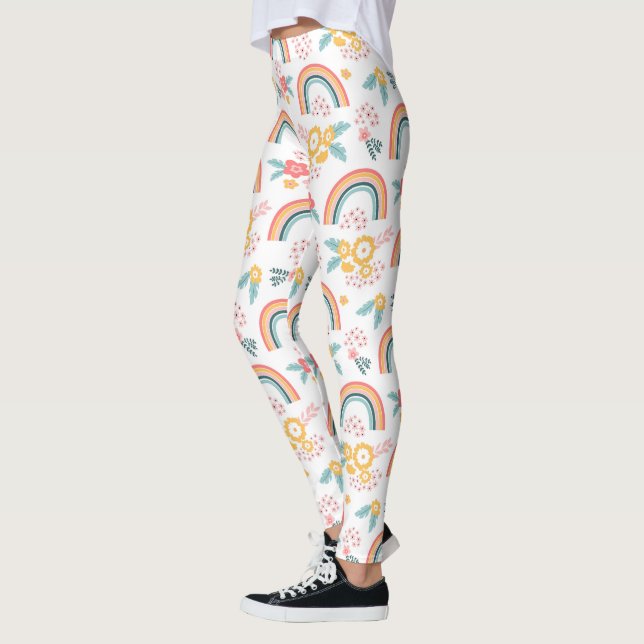Colourful Floral Rainbow Pattern Leggings (Left)