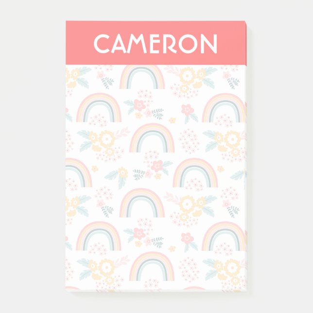 Colourful Floral Rainbow Pattern Post-it Notes (Front)