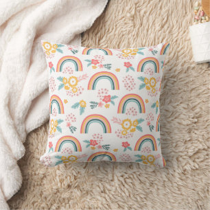 Colourful Floral Rainbow Pattern Throw Pillow