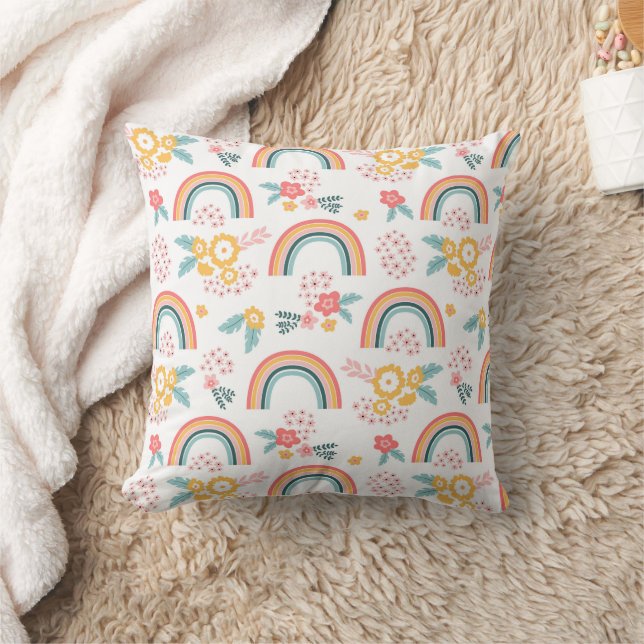 Colourful Floral Rainbow Pattern Throw Pillow (Blanket)