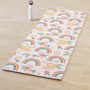 Colourful Floral Rainbow Pattern Yoga Mat