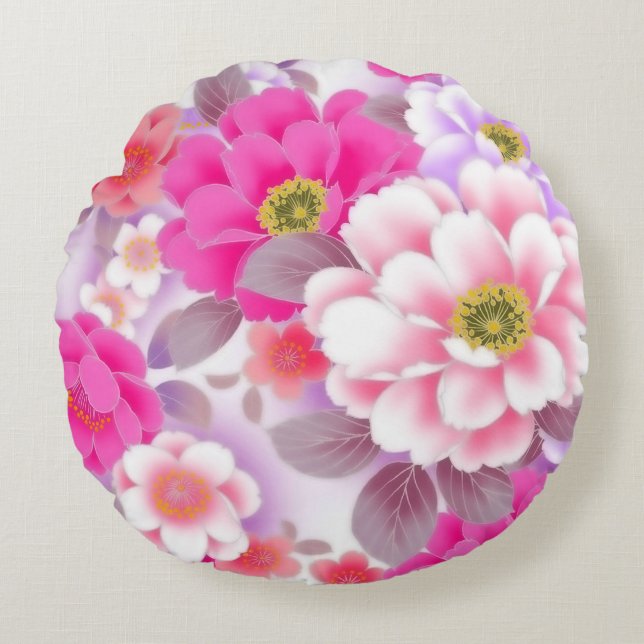 Colourful Floral Round Pillow (Front)