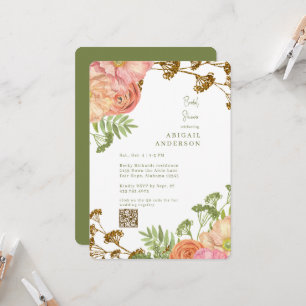 Colourful Floral Rounded Green Bridal Shower  Invitation