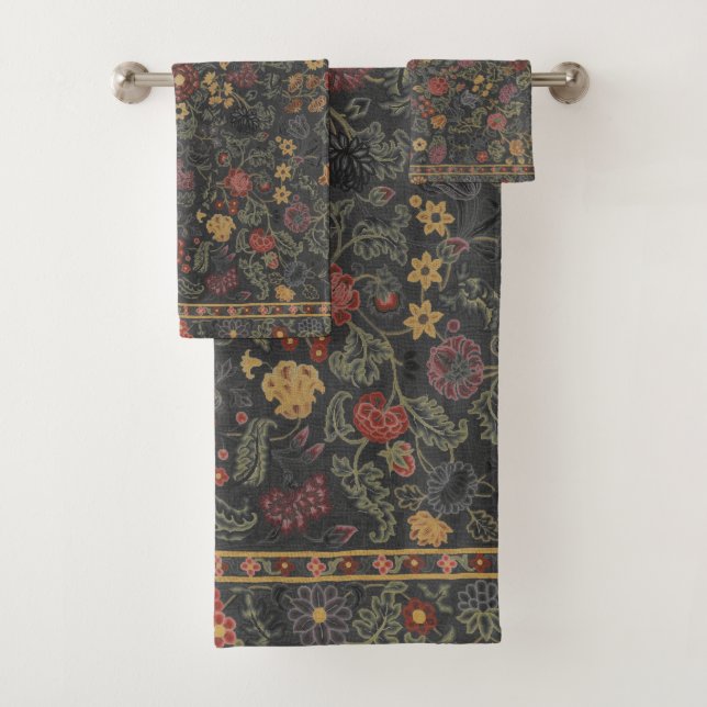 Colourful Floral Rug Pattern Bath Towel Set (Insitu)
