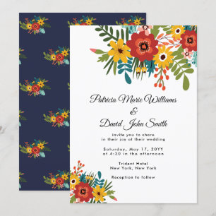 Colourful Floral Rustic Wedding Invitation