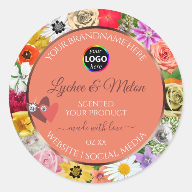 Colourful Floral Salmon Product Labels Hearts Logo (Front)