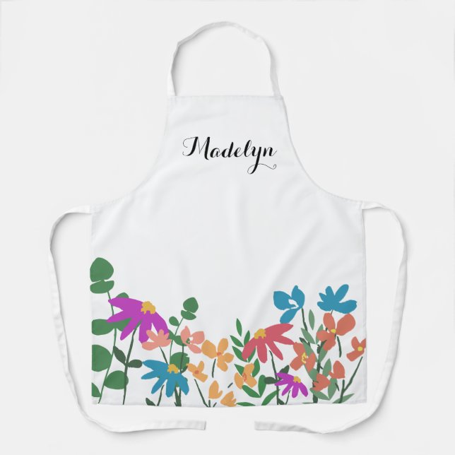 Colourful floral Script Name Personalized Apron (Front)
