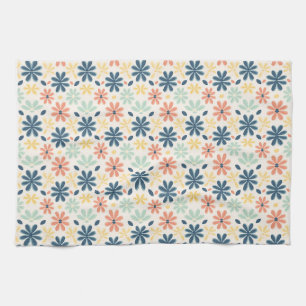 Colourful Floral Seamless in Blue, Pink, and Yello Kitchen Towel