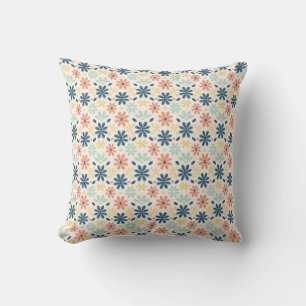 Colourful Floral Seamless in Blue, Pink, and Yello Throw Pillow