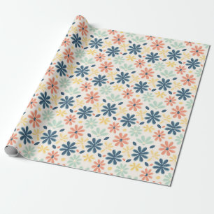 Colourful Floral Seamless in Blue, Pink, and Yello Wrapping Paper