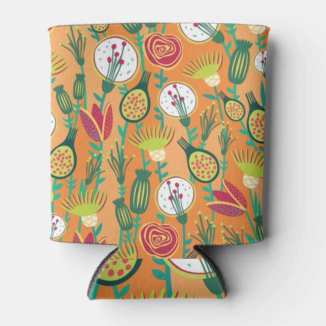 Colourful Floral Seamless Pattern Design Can Cooler (Front)