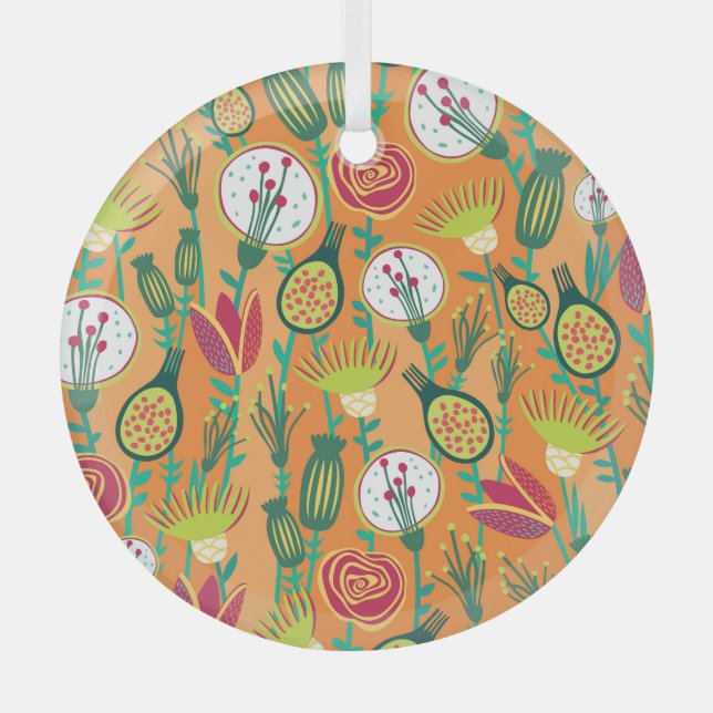 Colourful Floral Seamless Pattern Design Glass Ornament (Front)