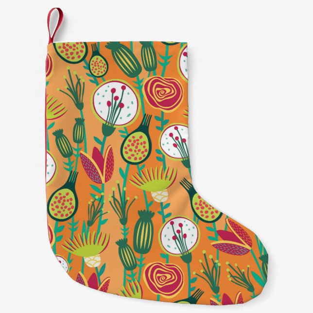 Colourful Floral Seamless Pattern Design Small Christmas Stocking (Front)