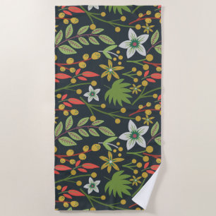 Colourful floral seamless pattern flowers and leav beach towel