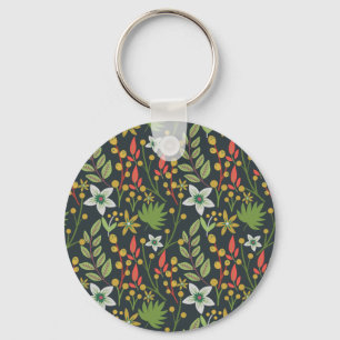 Colourful floral seamless pattern flowers and leav keychain