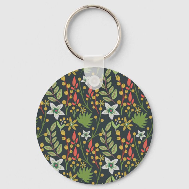 Colourful floral seamless pattern flowers and leav keychain (Front)