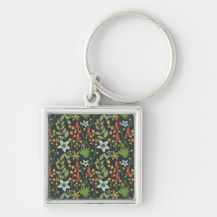 Colourful floral seamless pattern flowers and leav keychain