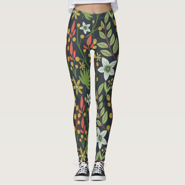 Colourful floral seamless pattern flowers and leav leggings (Front)