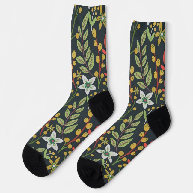 Colourful floral seamless pattern flowers and leav socks (Left)