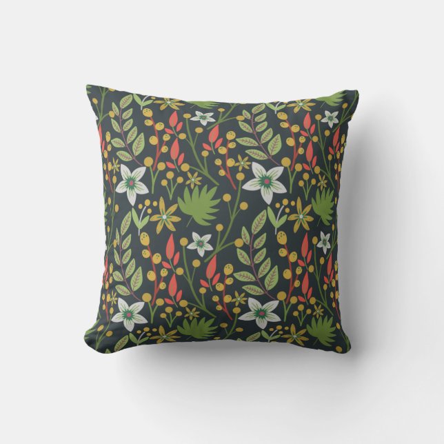 Colourful floral seamless pattern flowers and leav throw pillow (Front)