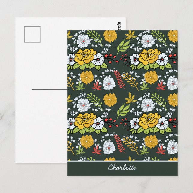 Colourful floral seamless pattern personalized nam postcard (Front/Back)