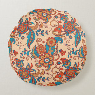 Colourful floral seamless pattern round pillow