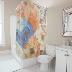 Colourful Floral Shower Curtain Blue/Orange