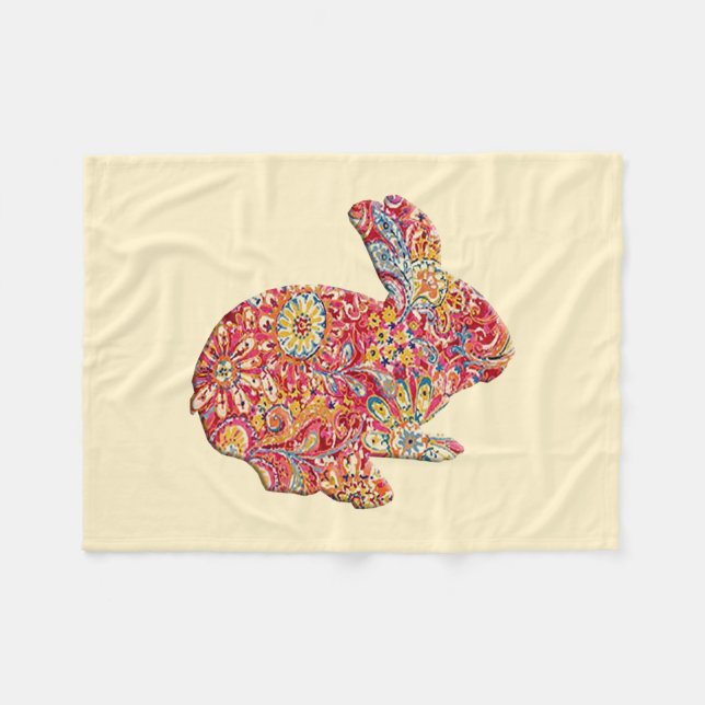 Colourful Floral Silhouette Bunny Fleece Blanket (Front (Horizontal))