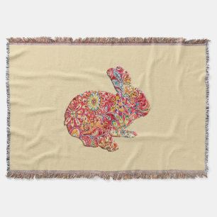 Colourful Floral Silhouette Bunny Throw Blanket