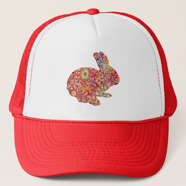Colourful Floral Silhouette Easter Bunny Hat (Front)