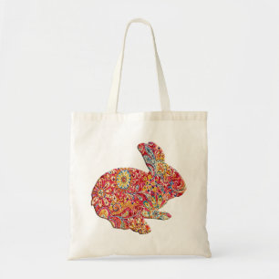 Colourful Floral Silhouette Easter Bunny Tote Bag