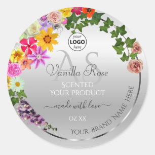 Colourful Floral Silver Product Label Monogram Log