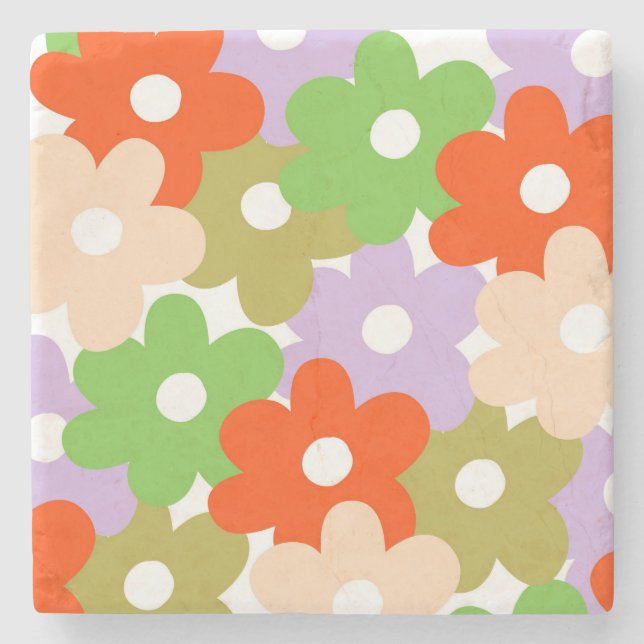 Colourful Floral Simple Tropical Flower Pattern  Stone Coaster (Front)