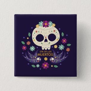Colourful Floral Skull Dia de Muertos Button