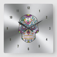 Colourful Floral Skull On Metallic Stainless Steel